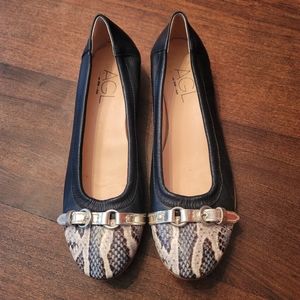 AGL "Monika" Ballet Flats in Midnight Blue and Silver Snakeskin Print EU 39.5